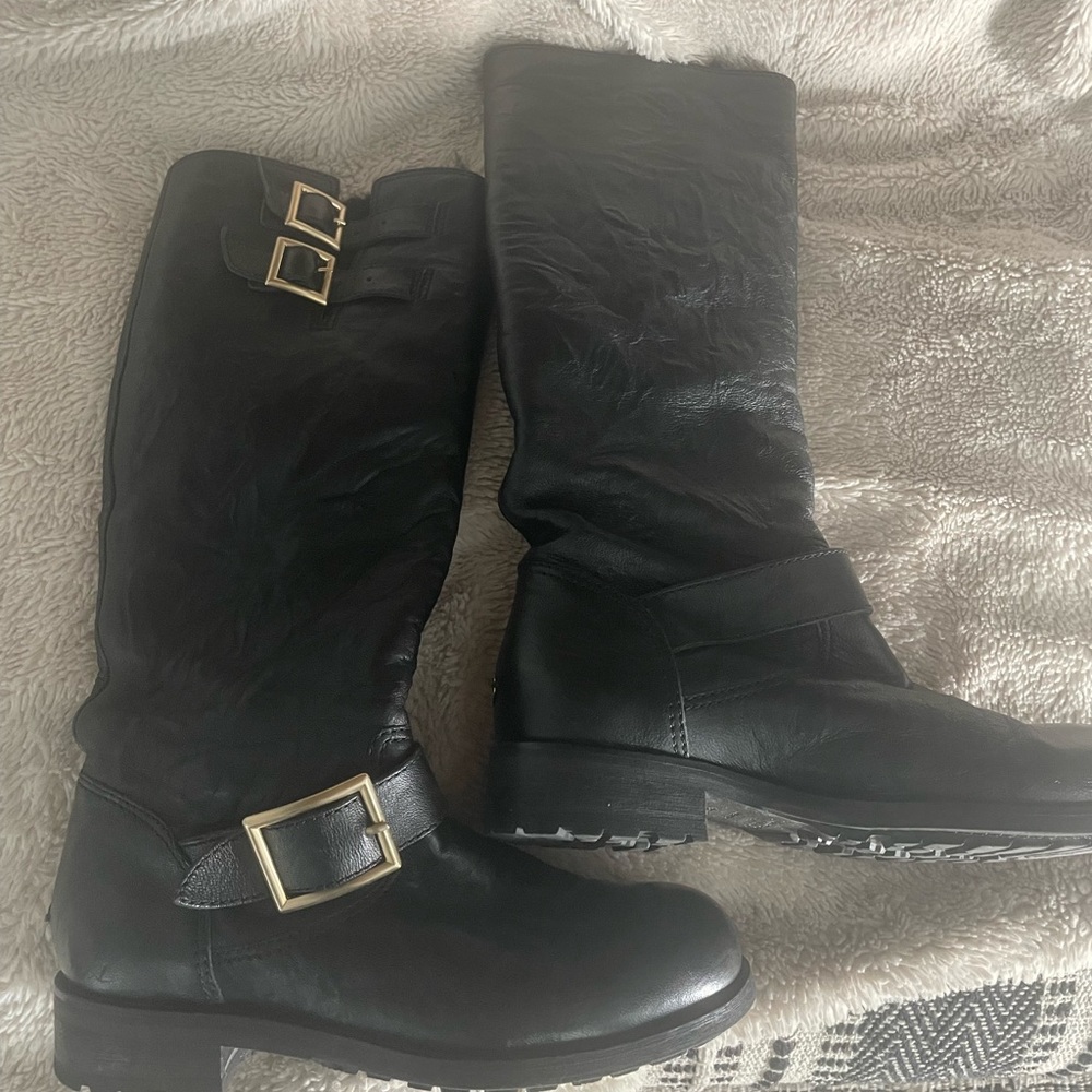 Jimmy Choo Black Leather Biker Buckle Moto Boots sz 35 1/2